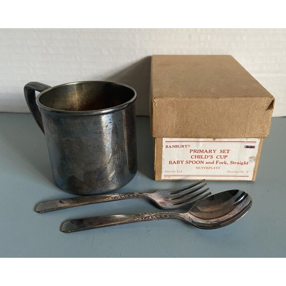 Oneida Banbury Silverplate Primary Set Child's Cup Spoon Fork